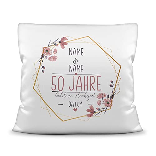 Tassendruck Kissen Hochzeitstag Goldene Hochzeit - mit Name & Datum selbst gestalten - 50 Jahre Ehe, Geschenk Hochzeit, Jubiläum, Jahrestag - Hochzeit Kissen Polyester Weiß, 40x40 cm I Personalisiert Tassendruck Kissen Hochzeitstag Goldene Hochzeit - mit Name & Datum selbst gestalten - 50 Jahre Ehe, Geschenk Hochzeit, Jubiläum, Jahrestag - Hochzeit Kissen Polyester Weiß, 40x40 cm I Personalisiert von Tassendruck