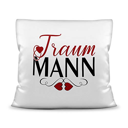 Tassendruck Kissen mit Spruch Traummann - Verliebt/Liebe/Geschenk-Idee/Paar/Kissenbezug inkl. Kissenfüllung/Farbe: Weiss - Polyester von Tassendruck