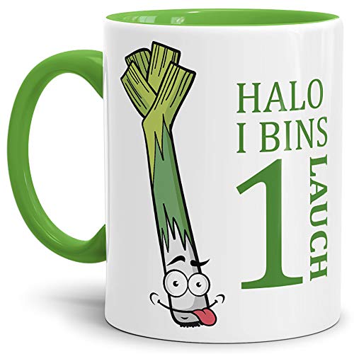 Lauch-Tasse Halo i Bins 1 Lauch Innen & Henkel Hellgrün/Lustig/Witzig/Fun/Tasse mit Spruch/Geschenk/Beste Qualität - 25 Jahre Erfahrung von Tassendruck