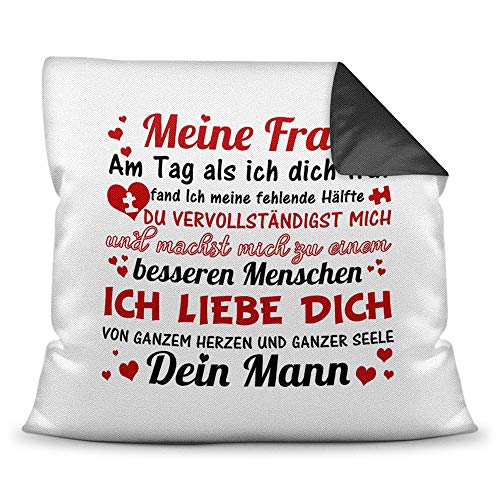 Tassendruck Liebes-Kissen mit Spruch - Am Tag als ich dich traf - Schatz/Pärchen/Love/Glück/Rückseite Schwarz von Tassendruck