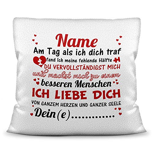 Tassendruck Liebes-Kissen mit Spruch - Am Tag als ich dich traf - Schatz/Personalisierbar/Individuell/Pärchen/Love/Glück/Weiss (flauschig) von Tassendruck