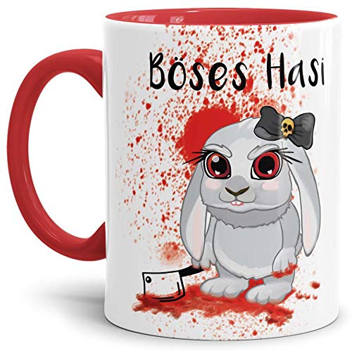 Tassendruck Oster-Tasse Böses Hasi - Ostern/Witzig/Oster-Geschenk/Schön/Lustig/Innen & Henkel Rot von Tassendruck