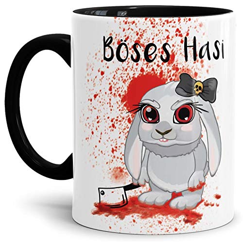 Tassendruck Oster-Tasse Böses Hasi - Ostern/Witzig/Oster-Geschenk/Schön/Lustig/Innen & Henkel Schwarz von Tassendruck