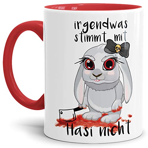 Tassendruck Oster-Tasse Irgendwas stimmt mit Hasi nicht - Ostern/Witzig/Oster-Geschenk/Schön/Lustig/Innen & Henkel Rot von Tassendruck