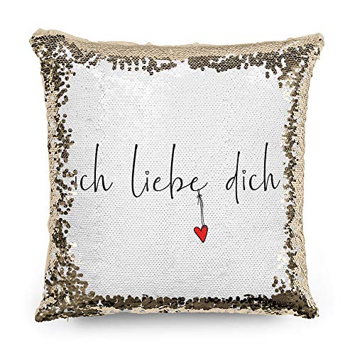 Tassendruck Pailletten-Kissen mit Spruch Ich Liebe Dich - Verliebt/Liebe/Geschenk-Idee/Paar/Kissenbezug inkl. Kissenfüllung/Farbe: Gold von Tassendruck