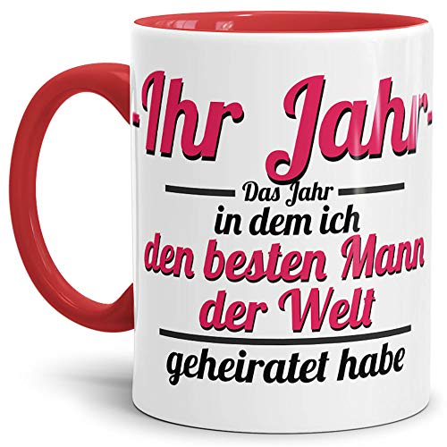 Partner-Tasse Besten Mann geheiratet / -Ihr Jahr - / Individuell/Selbst gestalten/Liebe/Ehe/Hochzeits-tag/Geschenk-idee/Innen & Henkel Rot von Tassendruck