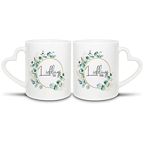 Partner-Tasse - Lieblingsmann, Lieblingsfrau - Geschenk zum Valentinstag, Jahrestag, Geburtstag, Paar-Geschenk - Kranz, Hochwertige Keramik, 2er-Set von Tassendruck