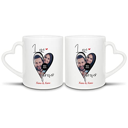 Tassendruck Partner-Tasse - Love Forever - mit Foto & Namen selbst gestalten - Geschenk zum Valentinstag, Jahrestag, Geburtstag, Paar-Geschenk - Hochwertige Keramik, 2er-Set I Personalisiert von Tassendruck