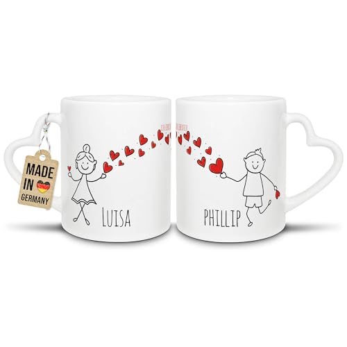 Partner-Tassen mit süßen Strichmännchen - für Frau und Mann - zum selbst Beschriften mit Wunschnamen - 2er Set Kaffeebecher aus Keramik mit Herzhenkel in Weiß, je 300 ml Partner-Tassen mit süßen Strichmännchen - für Frau und Mann - zum selbst Beschriften mit Wunschnamen - 2er Set Kaffeebecher aus Keramik mit Herzhenkel in Weiß, je 300 ml von Tassendruck