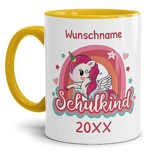 Tassendruck Personalisierbare Tasse zur Einschulung - Schulkind mit Name und Jahr personalisiert - Einhorn Tasse, personalisierte Geschenke zur Einschulung | 300ml, Innen & Henkel Gelb Tassendruck Personalisierbare Tasse zur Einschulung - Schulkind mit Name und Jahr personalisiert - Einhorn Tasse, personalisierte Geschenke zur Einschulung | 300ml, Innen & Henkel Gelb von Tassendruck