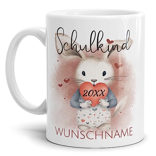 Tassendruck Personalisierbare Tasse zur Einschulung - Schulkind mit Name und Jahr personalisiert - Hase Tasse, personalisierte Geschenke zur Einschulung | 300 ml, Hase von Tassendruck