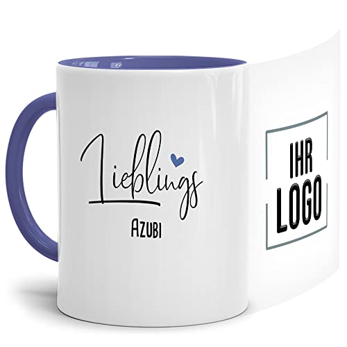 Tassendruck Personalisierte Tasse mit Logo Bedrucken - Lieblings-Azubi - Geschenke zum Firmenjubiläum, Azubi, Kaffee-Becher mit Logo | 300 ml, Innen & Henkel Cambridge Blau von Tassendruck