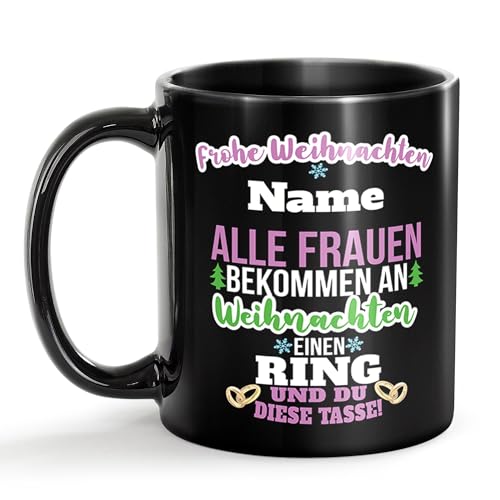 Tassendruck Schwarze Tasse für Frauen mit Name - Alle Frauen außer du - Lustiges Geschenk für Freundin zu Weihnachten | Personalisierte Geschenke, Keramik Schwarz, 300 ml von Tassendruck