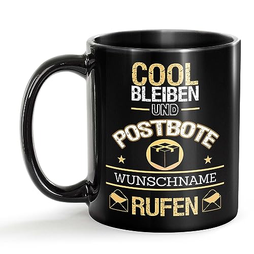 Tassendruck Schwarze Tasse für Postbote mit Name - Cool bleiben und Name rufen - Geschenk für Kollegen zum Geburtstag | Personalisierte Geschenke, Keramik Schwarz, 300 ml Tassendruck Schwarze Tasse für Postbote mit Name - Cool bleiben und Name rufen - Geschenk für Kollegen zum Geburtstag | Personalisierte Geschenke, Keramik Schwarz, 300 ml von Tassendruck