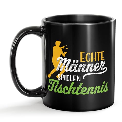 Tassendruck Schwarze Tasse mit Spruch - Echte Männer Spielen Tischtennis - Geschenkideen für Sportler, Tisch-Tennis Geschenk | Tasse für Männer, Hochglänzend Schwarz, 300 ml von Tassendruck
