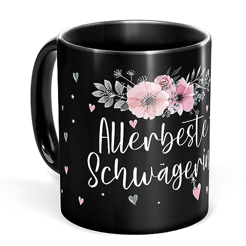 Tassendruck Schwarze Tasse mit Spruch für die allerbeste Schwägerin - Tasse Bedruckt mit Spruch - Geschenk für Schwägerin, Geschenk Familie | Schwarze Fototasse, 300 ml von Tassendruck