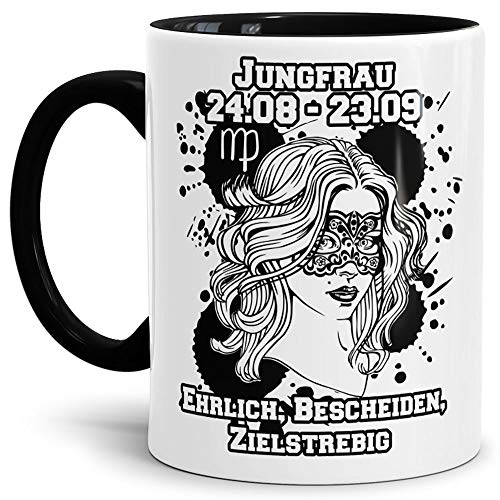 Sternzeichen-Tasse Jungfrau - Innen & Henkel Schwarz - Geburtstag/Astronomie/Sternen-bilder/mit Spruch/Witzig/Kaffeetasse/Mug/Cup - Qualität Made in Germany von Tassendruck