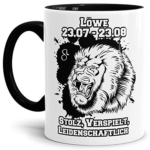 Sternzeichen-Tasse Löwe - Innen & Henkel Schwarz - Geburtstag/Astronomie/Sternen-bilder/mit Spruch/Witzig/Kaffeetasse/Mug/Cup - Qualität Made in Germany von Tassendruck