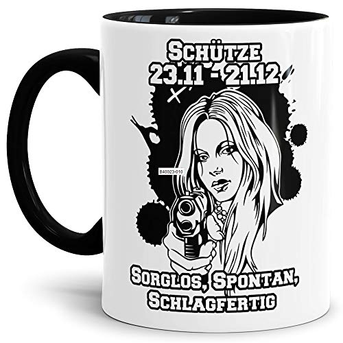 Sternzeichen-Tasse Schütze - Innen & Henkel Schwarz - Geburtstag/Astronomie/Sternen-bilder/mit Spruch/Witzig/Kaffeetasse/Mug/Cup - Qualität Made in Germany von Tassendruck