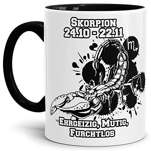 Sternzeichen-Tasse Skorpion - Innen & Henkel Schwarz - Geburtstag/Astronomie/Sternen-bilder/mit Spruch/Witzig/Kaffeetasse/Mug/Cup - Qualität Made in Germany von Tassendruck