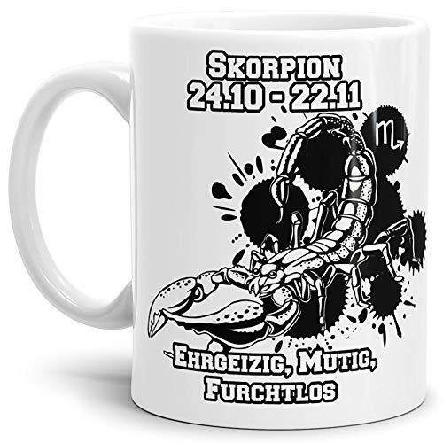 Sternzeichen-Tasse Skorpion - Weiss - Geburtstag/Astronomie/Sternen-bilder/mit Spruch/Witzig/Kaffeetasse/Mug/Cup - Qualität Made in Germany von Tassendruck