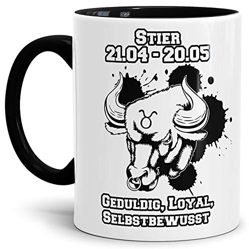 Sternzeichen-Tasse Stier - Innen & Henkel Schwarz - Geburtstag/Astronomie/Sternen-bilder/mit Spruch/Witzig/Kaffeetasse/Mug/Cup - Qualität Made in Germany von Tassendruck