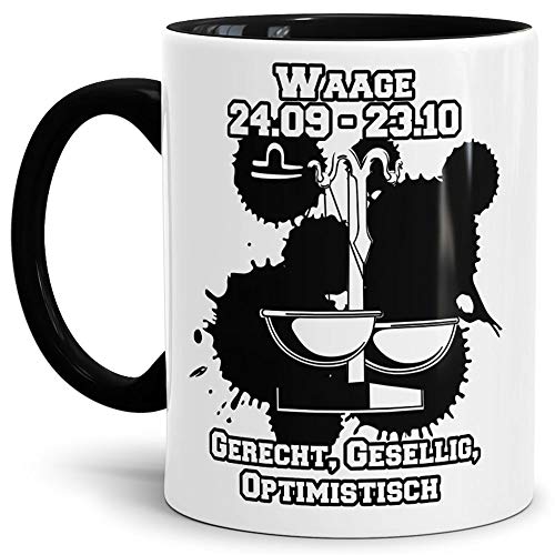 Sternzeichen-Tasse Waage - Innen & Henkel Schwarz - Geburtstag/Astronomie/Sternen-bilder/mit Spruch/Witzig/Kaffeetasse/Mug/Cup - Qualität Made in Germany von Tassendruck