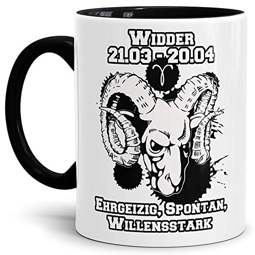 Sternzeichen-Tasse Widder - Innen & Henkel Schwarz - Geburtstag/Astronomie/Sternen-bilder/mit Spruch/Witzig/Kaffeetasse/Mug/Cup - Qualität Made in Germany von Tassendruck