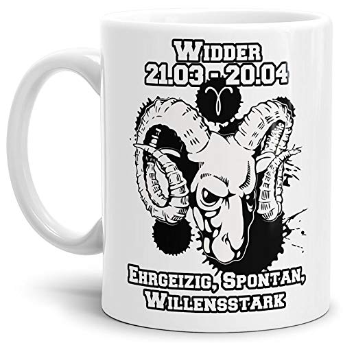 Sternzeichen-Tasse Widder - Weiss - Geburtstag/Astronomie/Sternen-bilder/mit Spruch/Witzig/Kaffeetasse/Mug/Cup - Qualität Made in Germany von Tassendruck