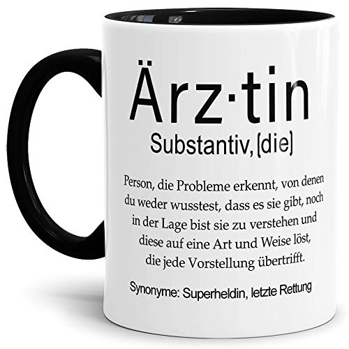 Tassendruck Tasse mit Definition Ärztin - Wörterbuch/Geschenk-Idee/Dictionary/Beruf/Job/Arbeit/Familie/Innen & Henkel Schwarz von Tassendruck