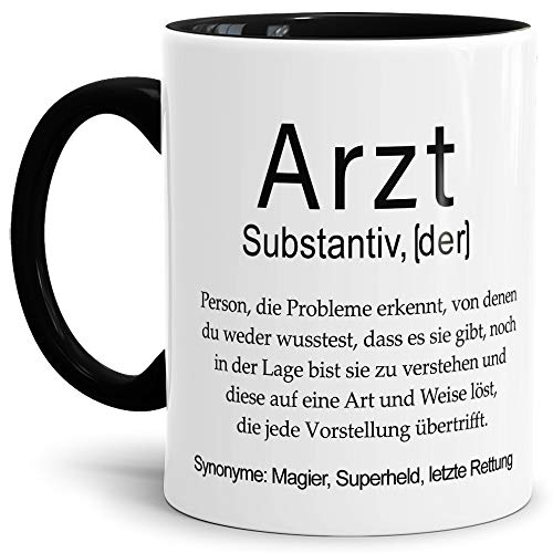 Tassendruck Tasse mit Definition Arzt - Wörterbuch/Geschenk-Idee/Dictionary/Beruf/Job/Arbeit/Familie/Innen & Henkel Schwarz von Tassendruck