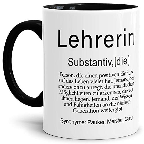 Tassendruck Tasse mit Definition Lehrerin - Wörterbuch/Geschenk-Idee/Dictionary/Beruf/Job/Arbeit/Innen & Henkel Schwarz von Tassendruck