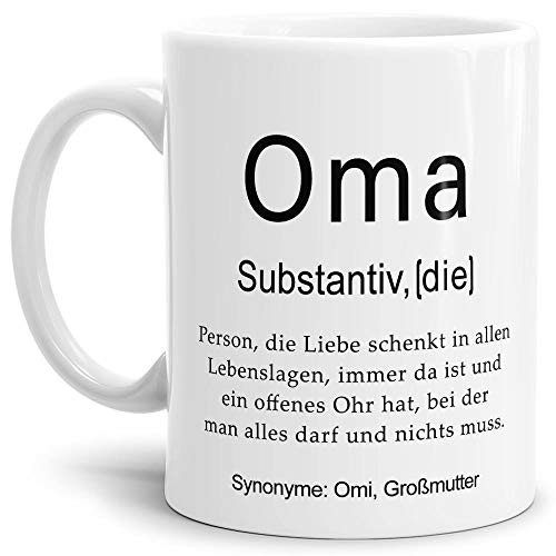 Tassendruck Tasse mit Definition Oma - Wörterbuch/Geschenk-Idee/Dictionary/Beruf/Job/Arbeit/Familie/Weiss von Tassendruck
