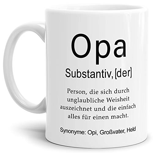 Tassendruck Tasse mit Definition Opa - Wörterbuch/Geschenk-Idee/Dictionary/Beruf/Job/Arbeit/Familie/Weiss von Tassendruck