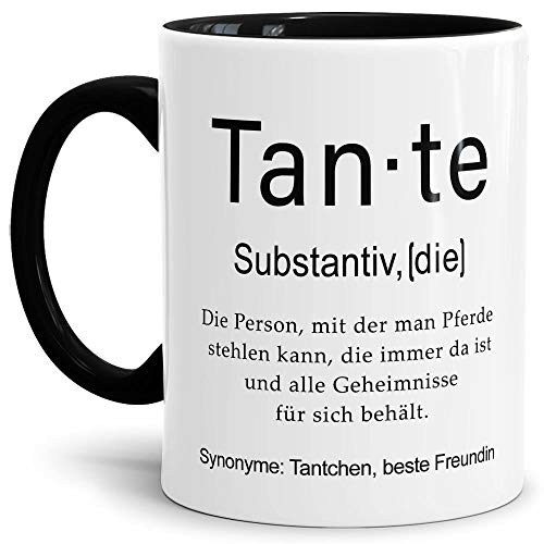 Tassendruck Tasse mit Definition Tante - Wörterbuch/Geschenk-Idee/Dictionary/Beruf/Job/Arbeit/Familie/Innen & Henkel Schwarz von Tassendruck