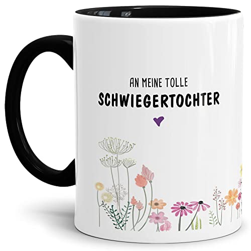 Tassendruck Tasse mit Spruch Blumen - an Schwiegertochter von Schwiegermutter- Leben/Liebe/Geschenk/Familie/ - Innen & Henkel Schwarz von Tassendruck