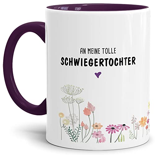Tassendruck Tasse mit Spruch Blumen - an Schwiegertochter von Schwiegermutter- Leben/Liebe/Geschenk/Familie/ - Innen & Henkel Violett von Tassendruck