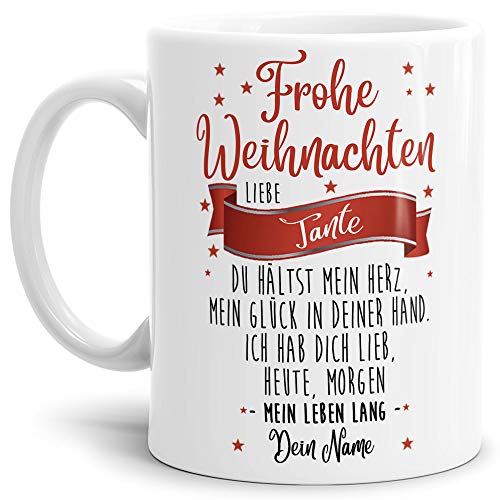 Weihnachts-Tasse mit Spruch für die Tante mit eigenem Namen personalisierbar/individuell/Geschenk Weihnachten/Weiss von Tassendruck