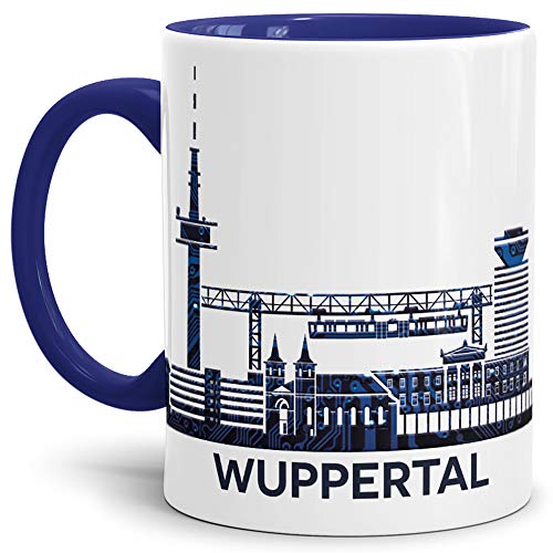 Tassendruck Wuppertal-Tasse Skyline - Kaffeetasse/Silhouette/Becher/Souvenir/Städte-Tasse/Cup/Mug/Beste Qualität - 25 Jahre Erfahrung - Innen & Henkel Dunkelblau von Tassendruck