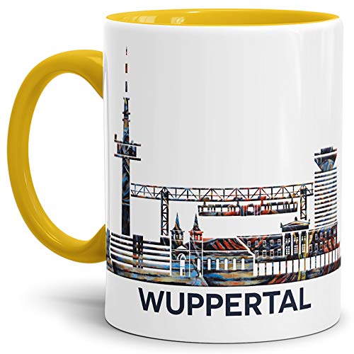 Tassendruck Wuppertal-Tasse Skyline - Kaffeetasse/Silhouette/Becher/Souvenir/Städte-Tasse/Mug/Cup/Beste Qualität - 25 Jahre Erfahrung - Innen & Henkel Gelb von Tassendruck