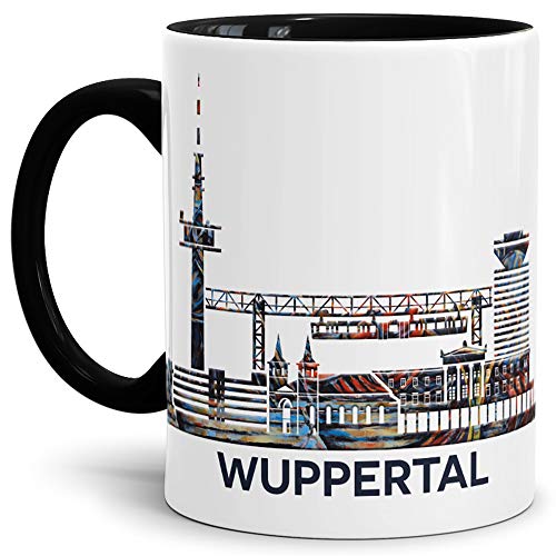 Tassendruck Wuppertal-Tasse Skyline - Kaffeetasse/Silhouette/Becher/Souvenir/Städte-Tasse/Mug/Cup/Beste Qualität - 25 Jahre Erfahrung - Innen & Henkel Schwarz von Tassendruck