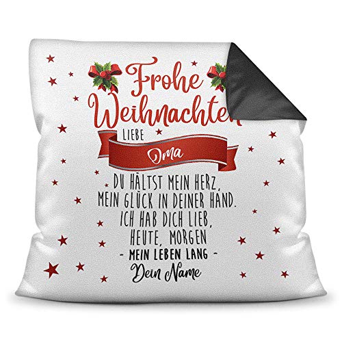 Weihnachts-Kissen mit liebem Spruch für - Oma - individuell mit eigenem Namen personalisierbar Motivkissen / 40x40 - Farbkissen Schwarz inkl. Füllung von Tassendruck