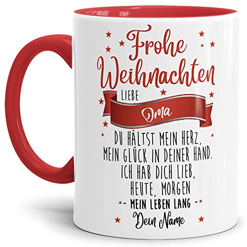 Weihnachts-Tasse mit Spruch für die Oma mit eigenem Namen personalisierbar/individuell/Geschenk Weihnachten/Innen & Henkel Rot von Tassendruck