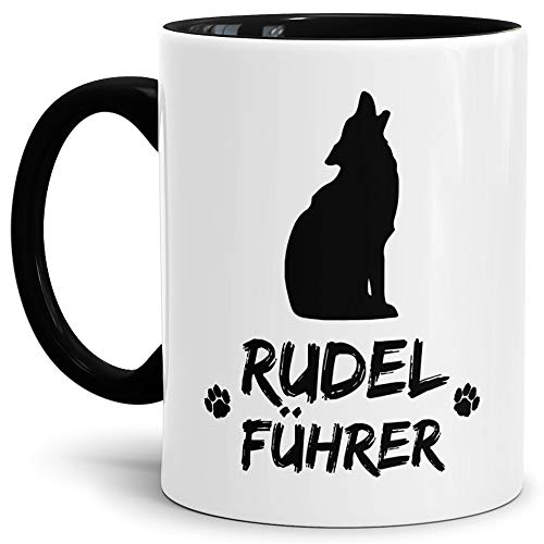 Wolf-Tasse Rudelführer Innen & Henkel Schwarz/Hunde-Tasse/Tasse mit Spruch/Schön/Mug/Cup/Beste Qualität - 25 Jahre Erfahrung von Tassendruck