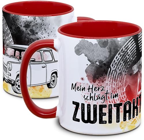 DDR Tasse: Trabant - Mein Herz schlägt im Zweitakt, Zirkel-Motiv, Ostalgie, Nostalgie, Geschenk, Retro, rot DDR Tasse: Trabant - Mein Herz schlägt im Zweitakt, Zirkel-Motiv, Ostalgie, Nostalgie, Geschenk, Retro, rot von Tassenkasper