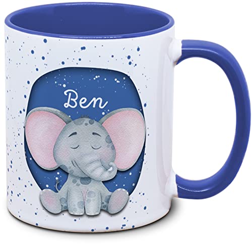 Tassenkasper - Tasse für Kinder mit Name und Elefant - in 12 Farben - Ostergeschenk, Einschulung, Kindergarten, Weihnachten von Tassenkasper