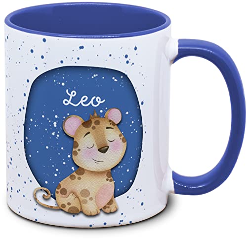 Tassenkasper - Tasse für Kinder mit Name und Leopard - in 12 Farben - Ostergeschenk, Einschulung, Kindergarten, Weihnachten von Tassenkasper