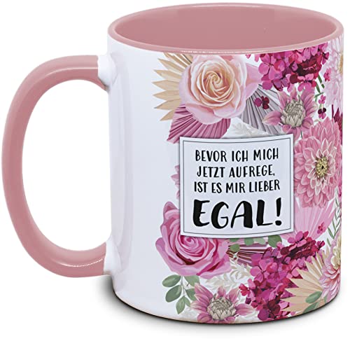 Tassenkasper - Tasse mit Blume und Spruch - Bevor ich mich jetzt aufrege, ist es mir lieber egal - Geschenk für Kollegin, Tasse lustig von Tassenkasper