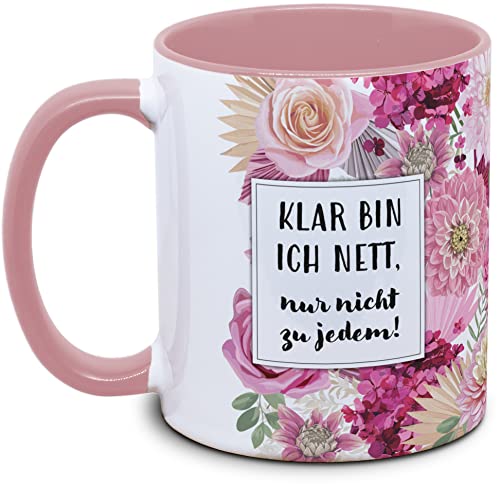 Tassenkasper - Tasse mit Blume und Spruch - Klar bin ich nett, nur nicht zu jedem! - Geschenk für Kollegin, Tasse lustig von Tassenkasper