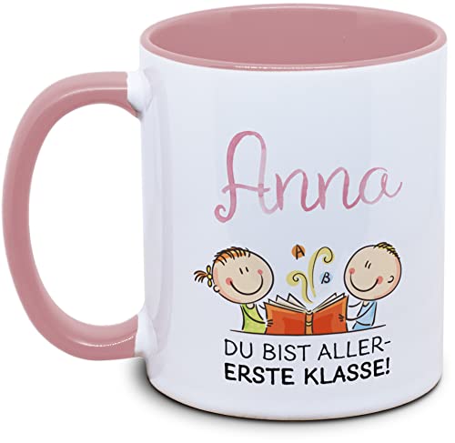 Tassenkasper - Tasse mit Name zur Schuleinführung "Du bist aller-erste Klasse" (rosa), Einschulung von Tassenkasper